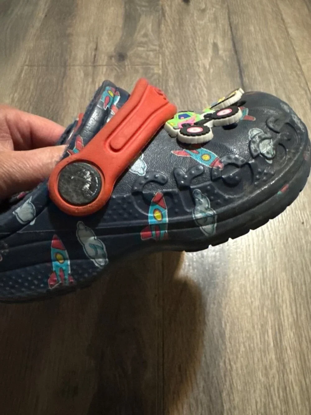 Kids Crocs Navy C8 Monster Truck & Rocket Print Shoes